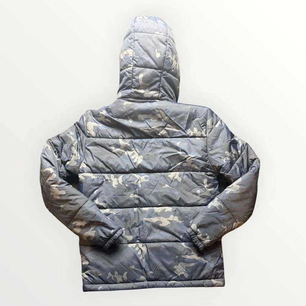 Psycho Bunny Mens Camo Hooded Puffer Jacket Blue Grey XS B6N809U1NL NEW